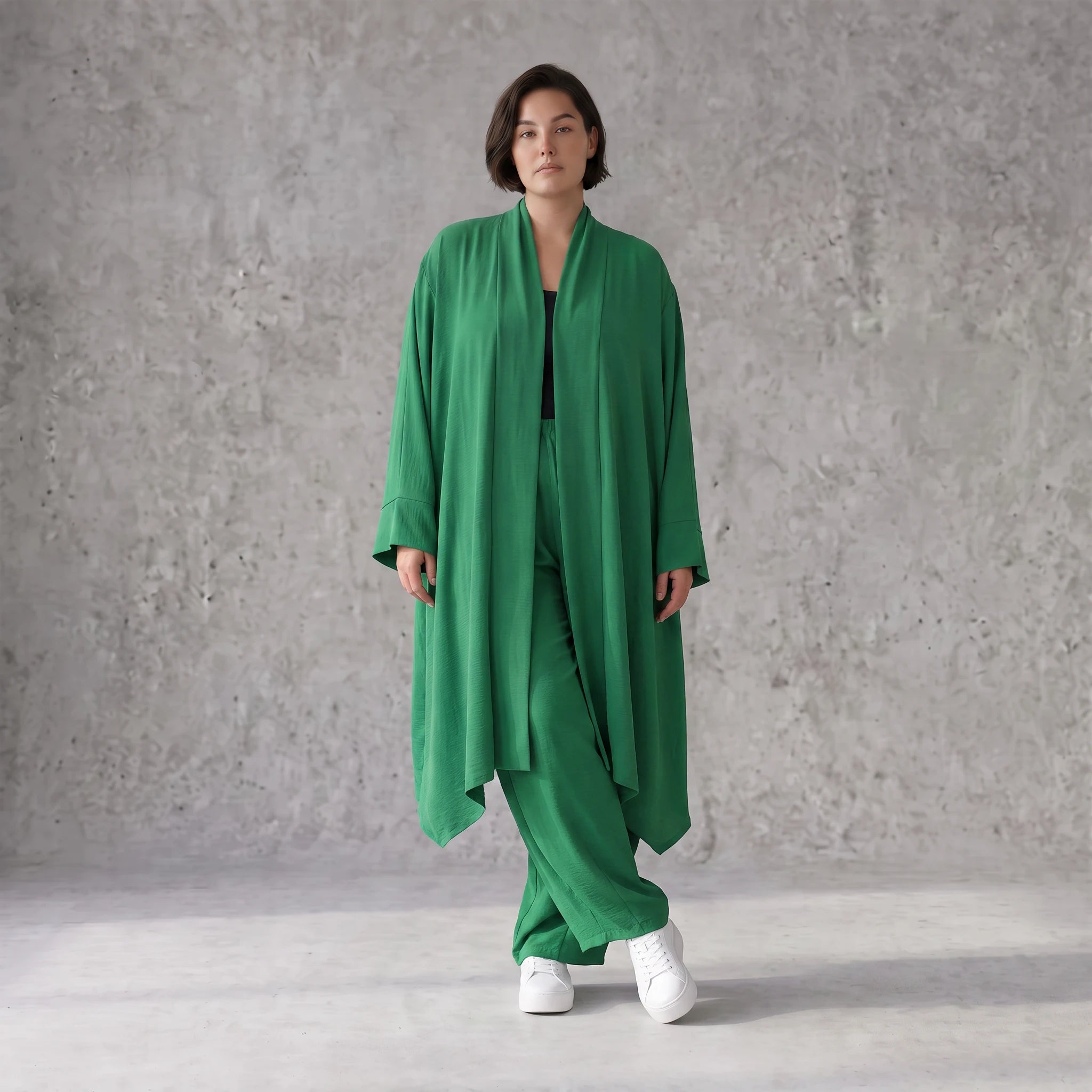 Smaragdgrün fliessend weicher Oversize Cardigan im Lagenlook locker leger zeitlos modern