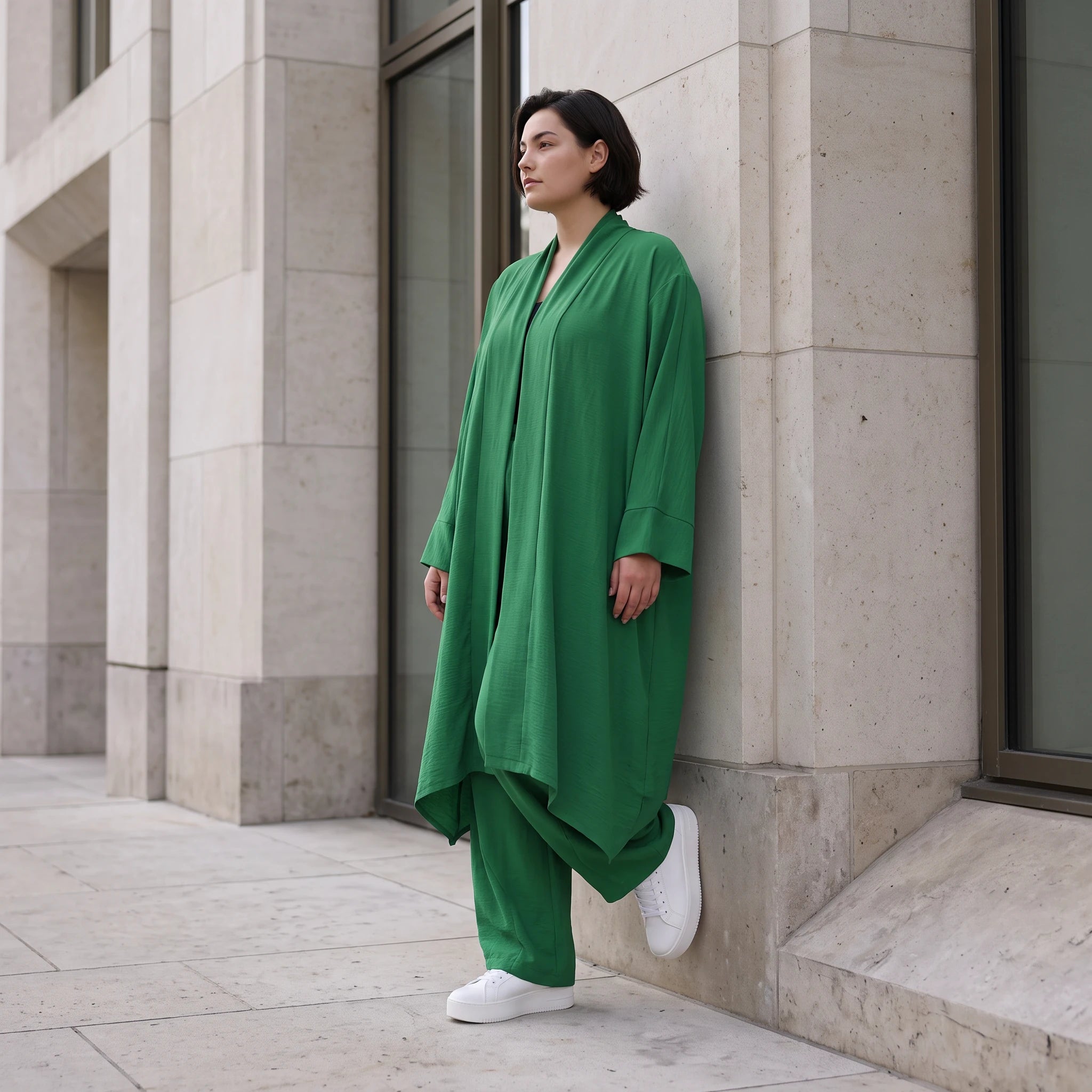 Smaragdgrün fliessend weicher Oversize Cardigan im Lagenlook locker leger zeitlos modern