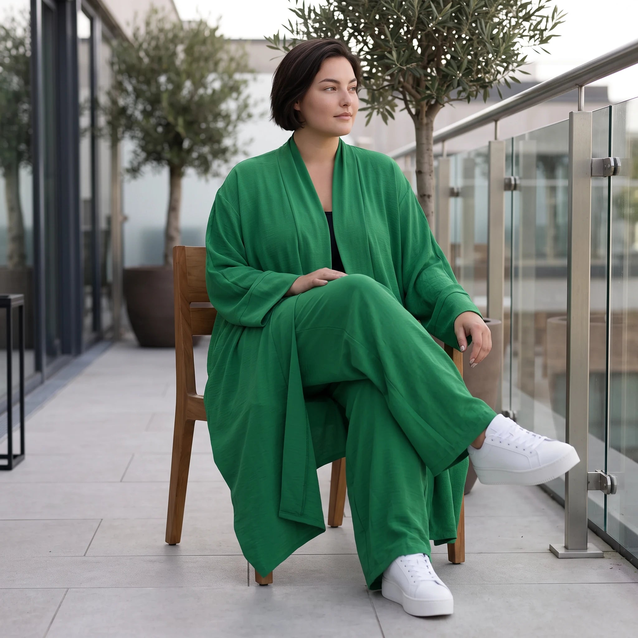 Smaragdgrün fliessend weicher Oversize Cardigan im Lagenlook locker leger zeitlos modern