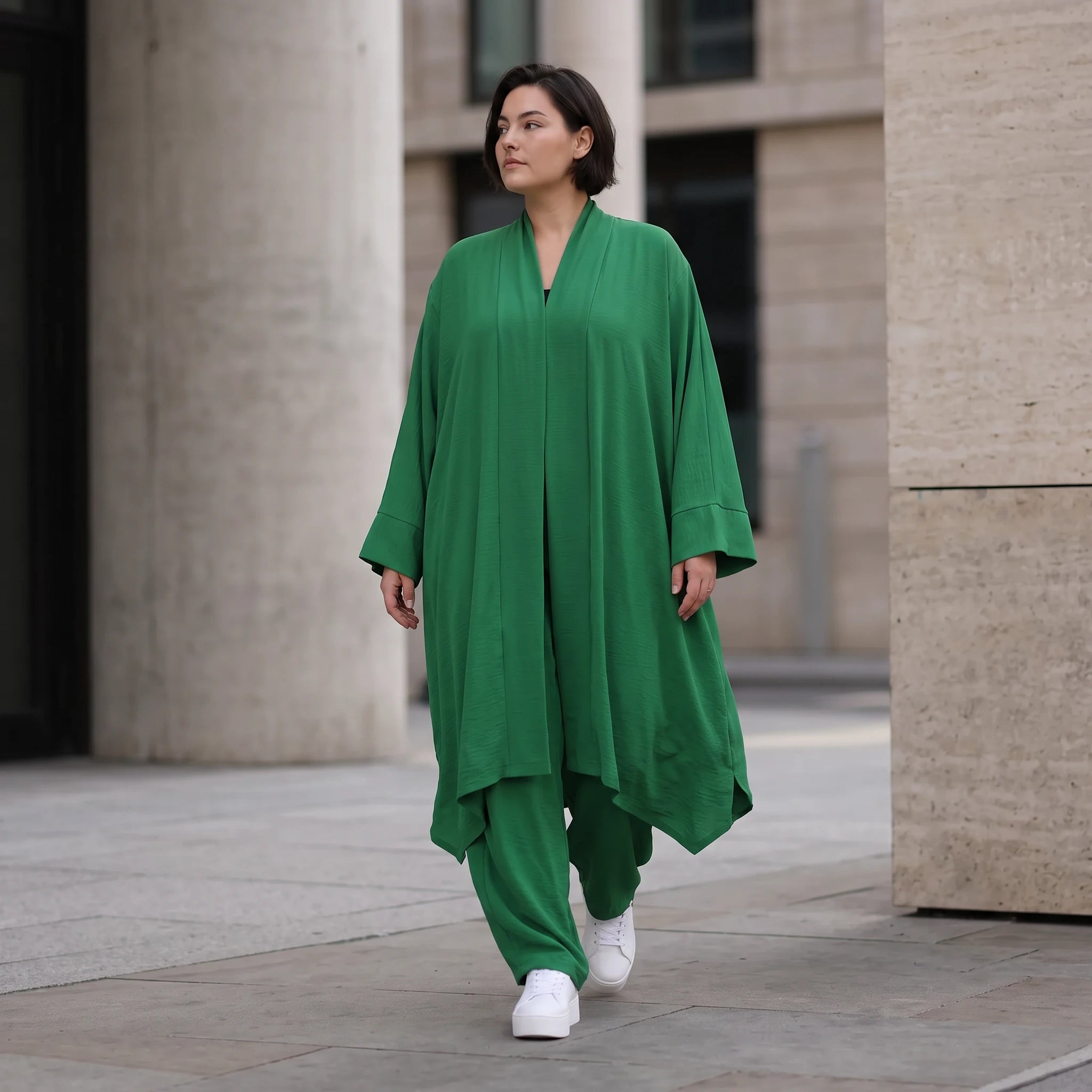 Smaragdgrün fliessend weicher Oversize Cardigan im Lagenlook locker leger zeitlos modern