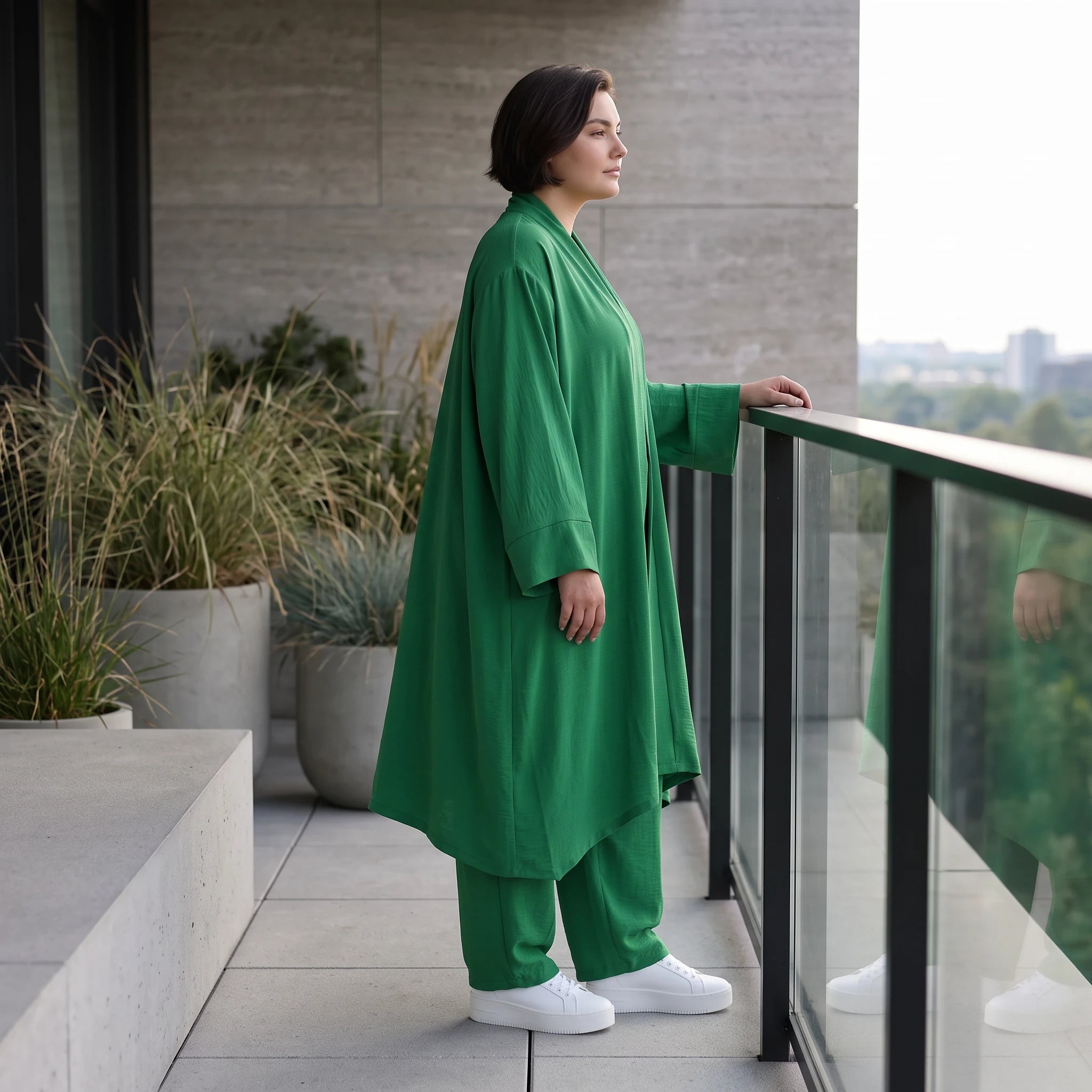 Smaragdgrün fliessend weicher Oversize Cardigan im Lagenlook locker leger zeitlos modern