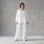 Leichtes Weißes Oversize Shirt im Lagenlook mit Leinenoptik leger zeitlos clean modernen