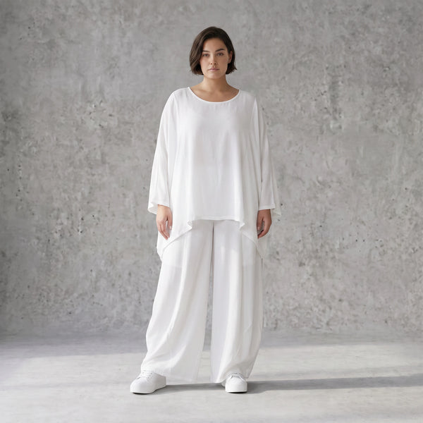 Leichtes Weißes Oversize Shirt im Lagenlook mit Leinenoptik leger zeitlos clean modernen