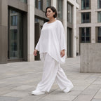 Leichtes Weißes Oversize Shirt im Lagenlook mit Leinenoptik leger zeitlos clean modernen