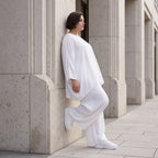 Leichtes Weißes Oversize Shirt im Lagenlook mit Leinenoptik leger zeitlos clean modernen