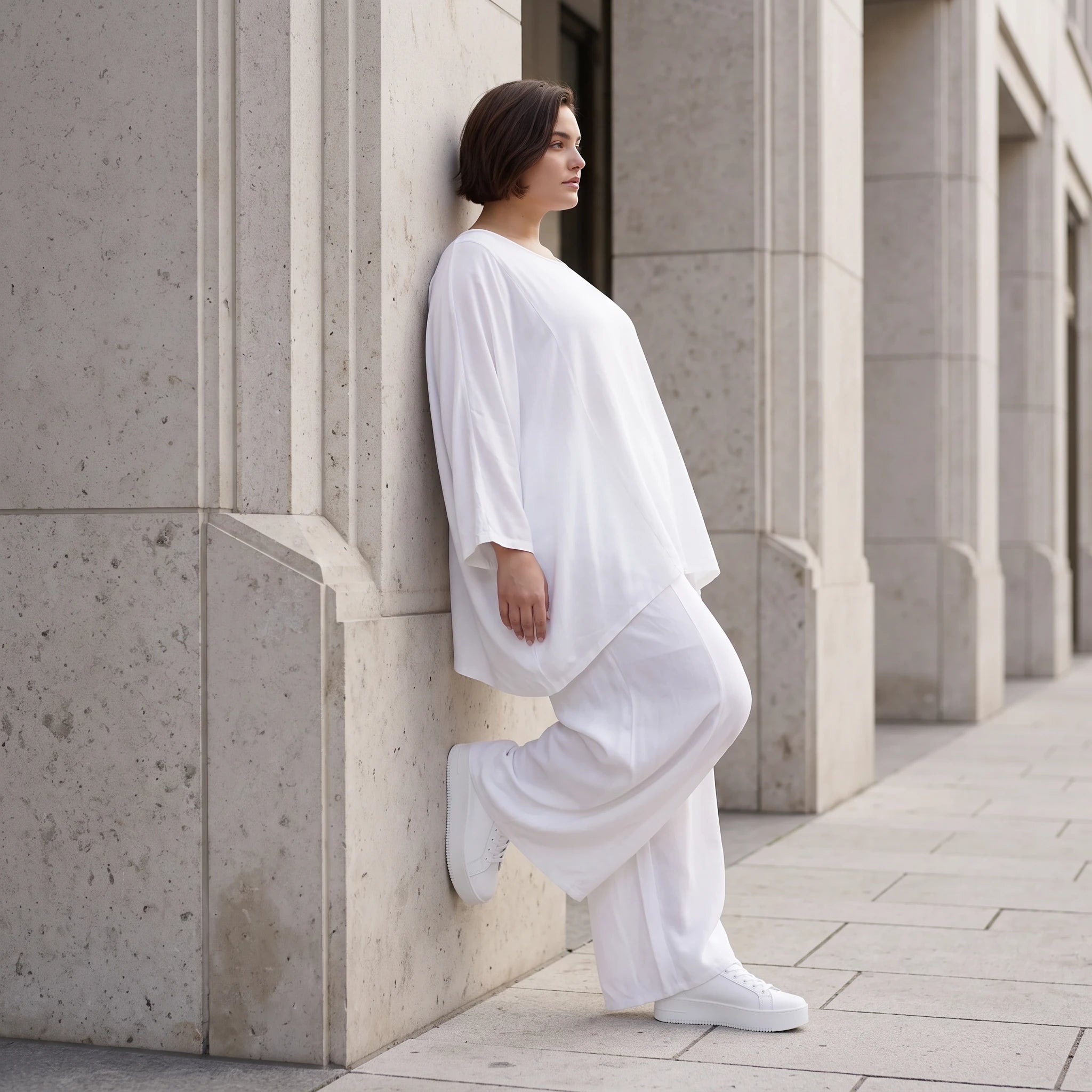 Leichtes Weißes Oversize Shirt im Lagenlook mit Leinenoptik leger zeitlos clean modernen