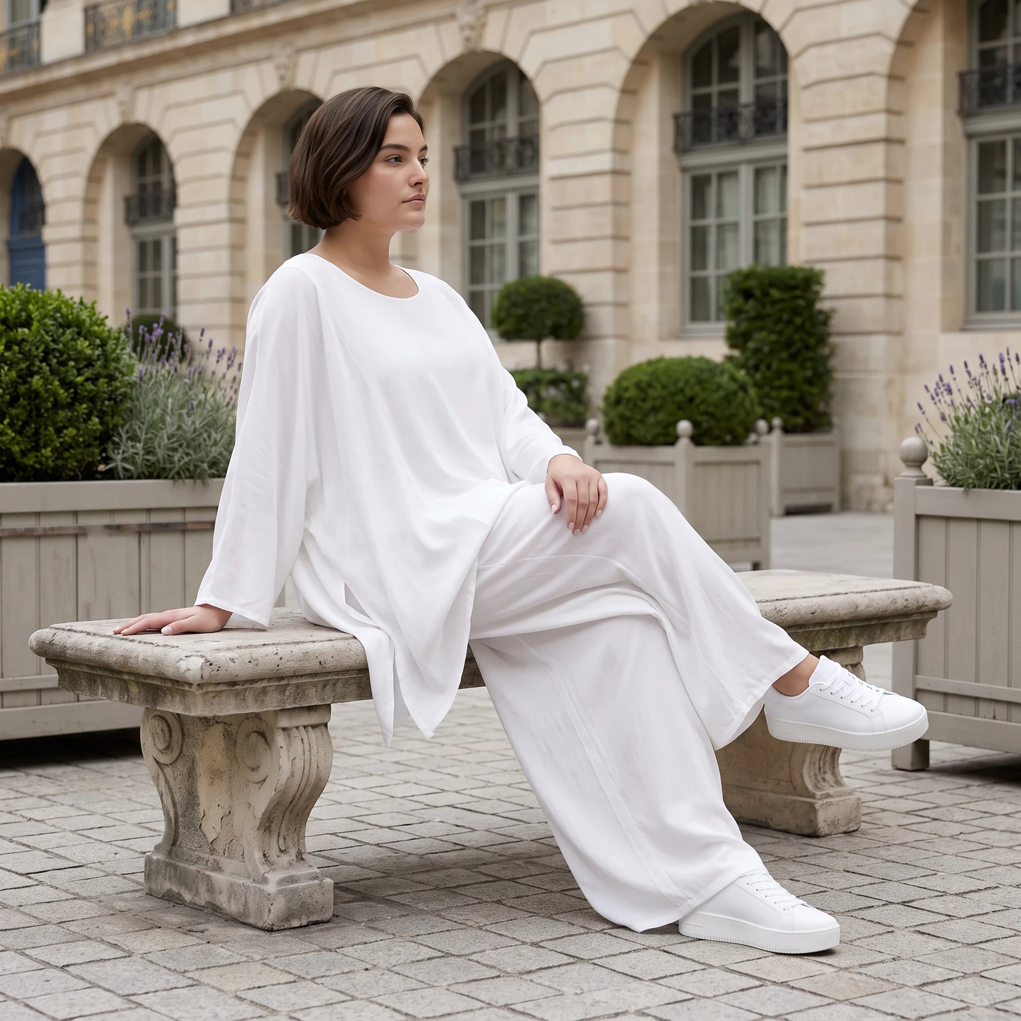 Leichtes Weißes Oversize Shirt im Lagenlook mit Leinenoptik leger zeitlos clean modernen