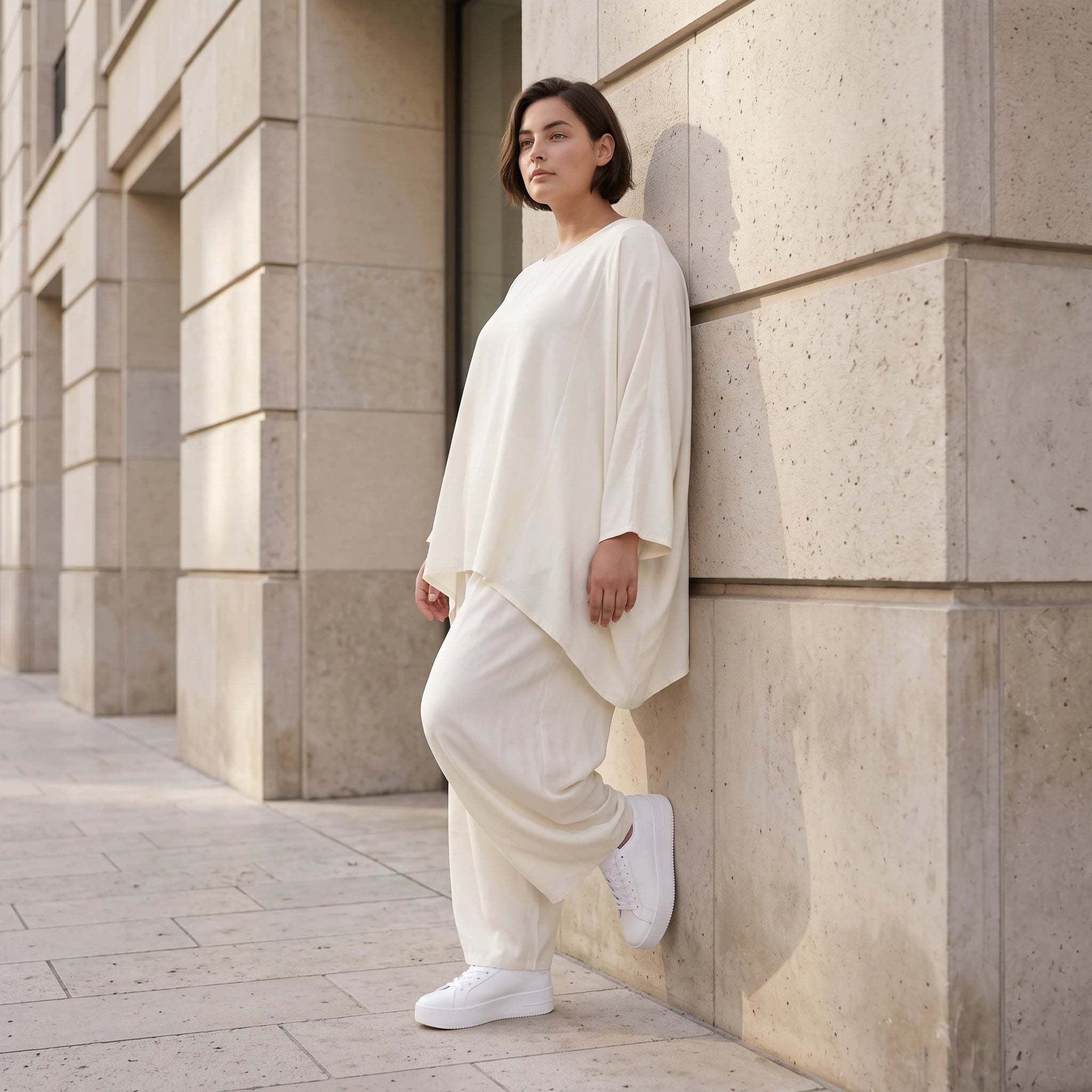 Leichtes Oversize Leinen Shirt im Lagenlook leger modern zeitlos Creme fliessend Komfort