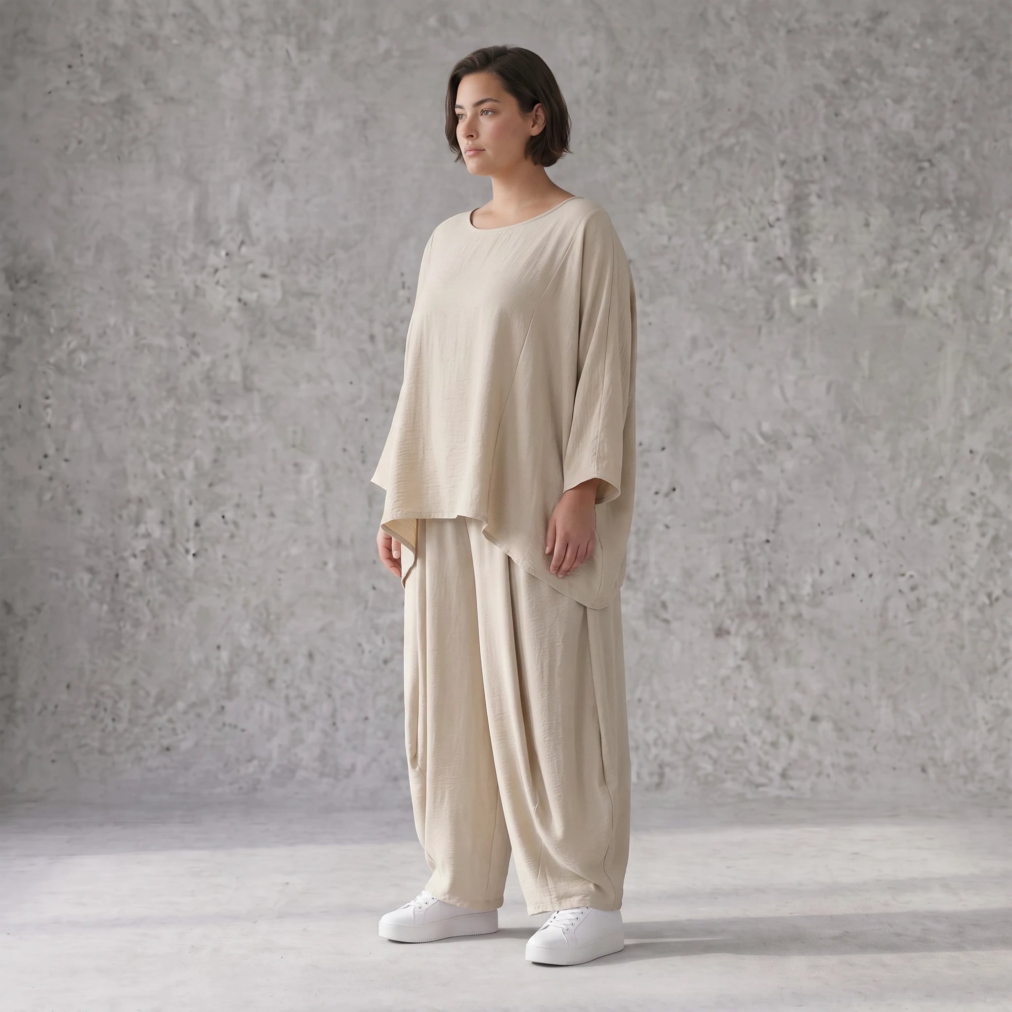 Zeitloses Beige Oversize Shirt im Lagenlook leger ausgefallen luftig mit Leinenoptik cool