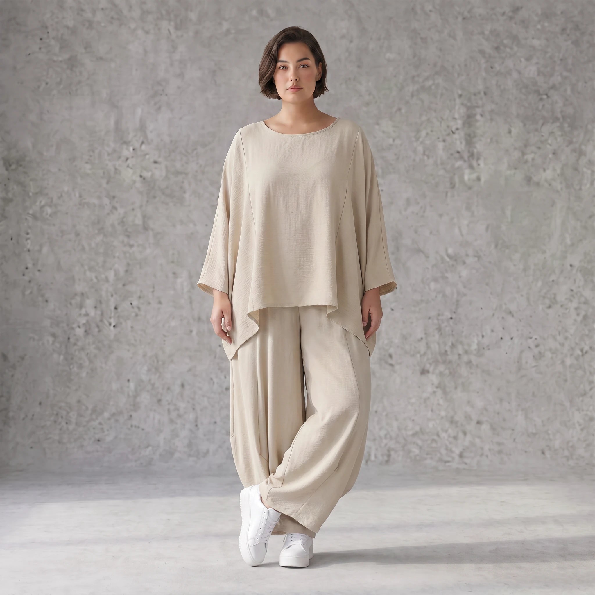 Zeitloses Beige Oversize Shirt im Lagenlook leger ausgefallen luftig mit Leinenoptik cool