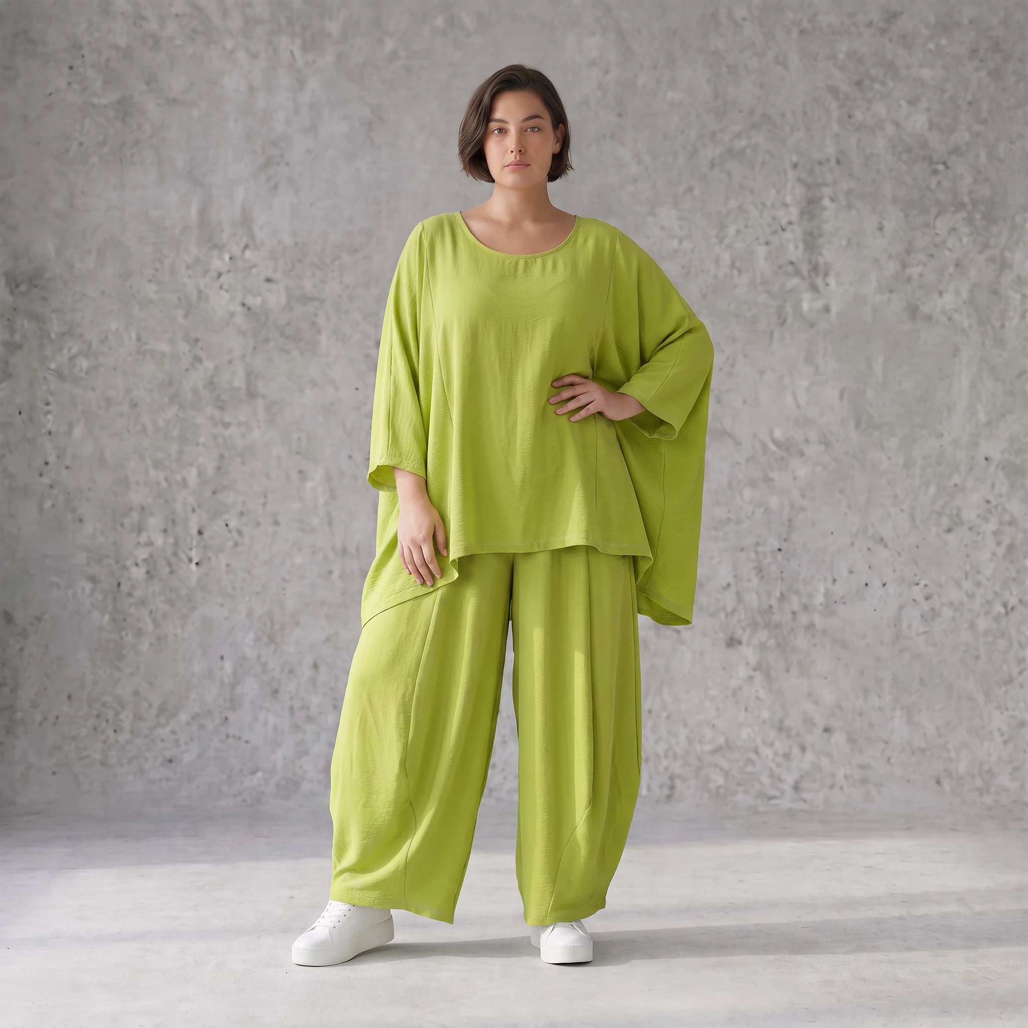 Apfelgrün Oversize Shirt im Lagenlook leger ausgefallen mit Leinenoptik luftig asymmetrisch