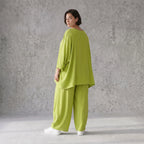 Apfelgrün Oversize Shirt im Lagenlook leger ausgefallen mit Leinenoptik luftig asymmetrisch