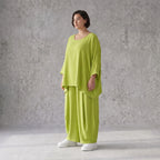 Apfelgrün Oversize Shirt im Lagenlook leger ausgefallen mit Leinenoptik luftig asymmetrisch