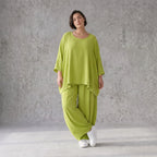 Apfelgrün Oversize Shirt im Lagenlook leger ausgefallen mit Leinenoptik luftig asymmetrisch