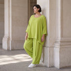 Apfelgrün Oversize Shirt im Lagenlook leger ausgefallen mit Leinenoptik luftig asymmetrisch