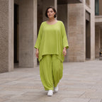 Apfelgrün Oversize Shirt im Lagenlook leger ausgefallen mit Leinenoptik luftig asymmetrisch