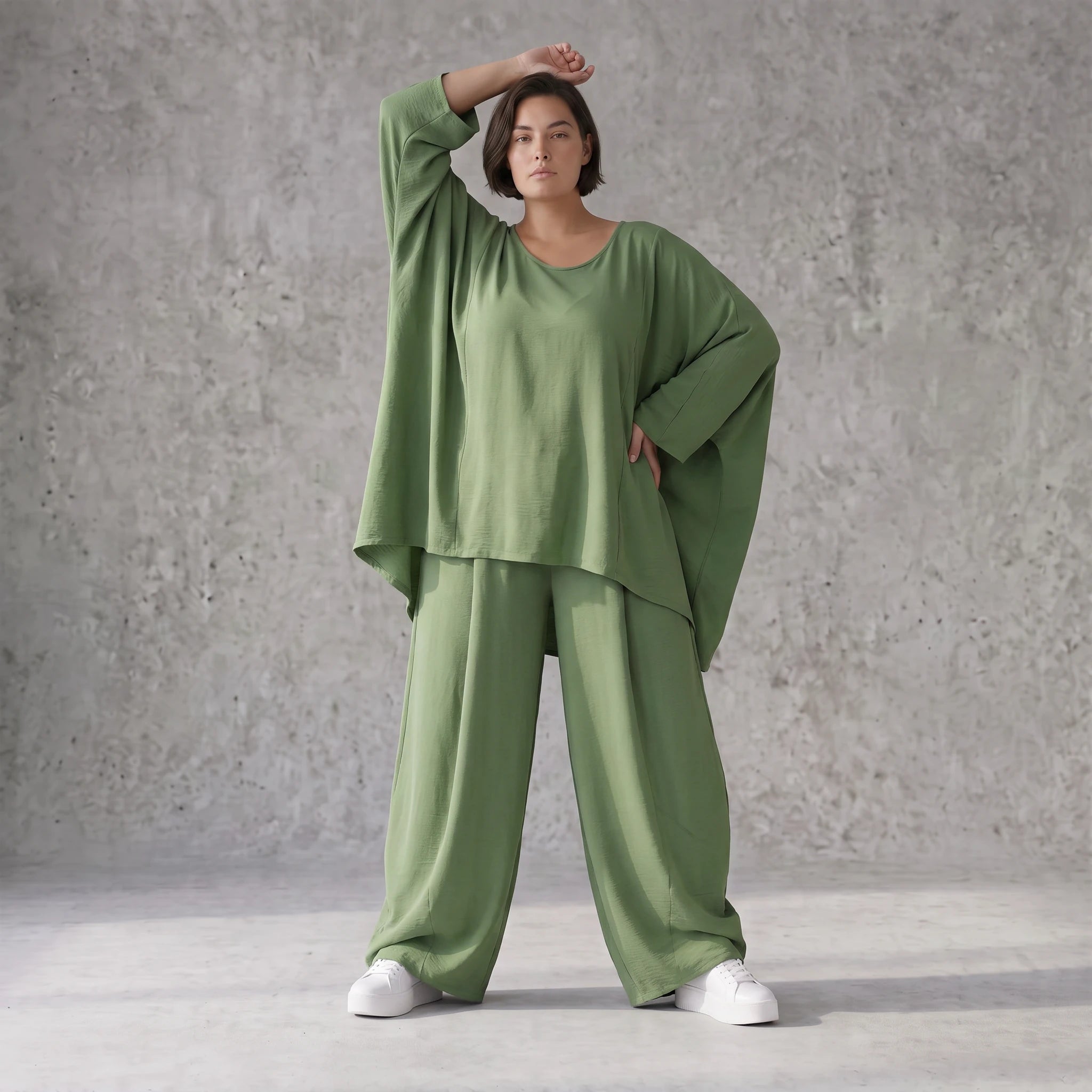 Khaki Oversize Shirt im Lagenlook leger ausgefallen mit Crash Optik zeitlos chic luftig
