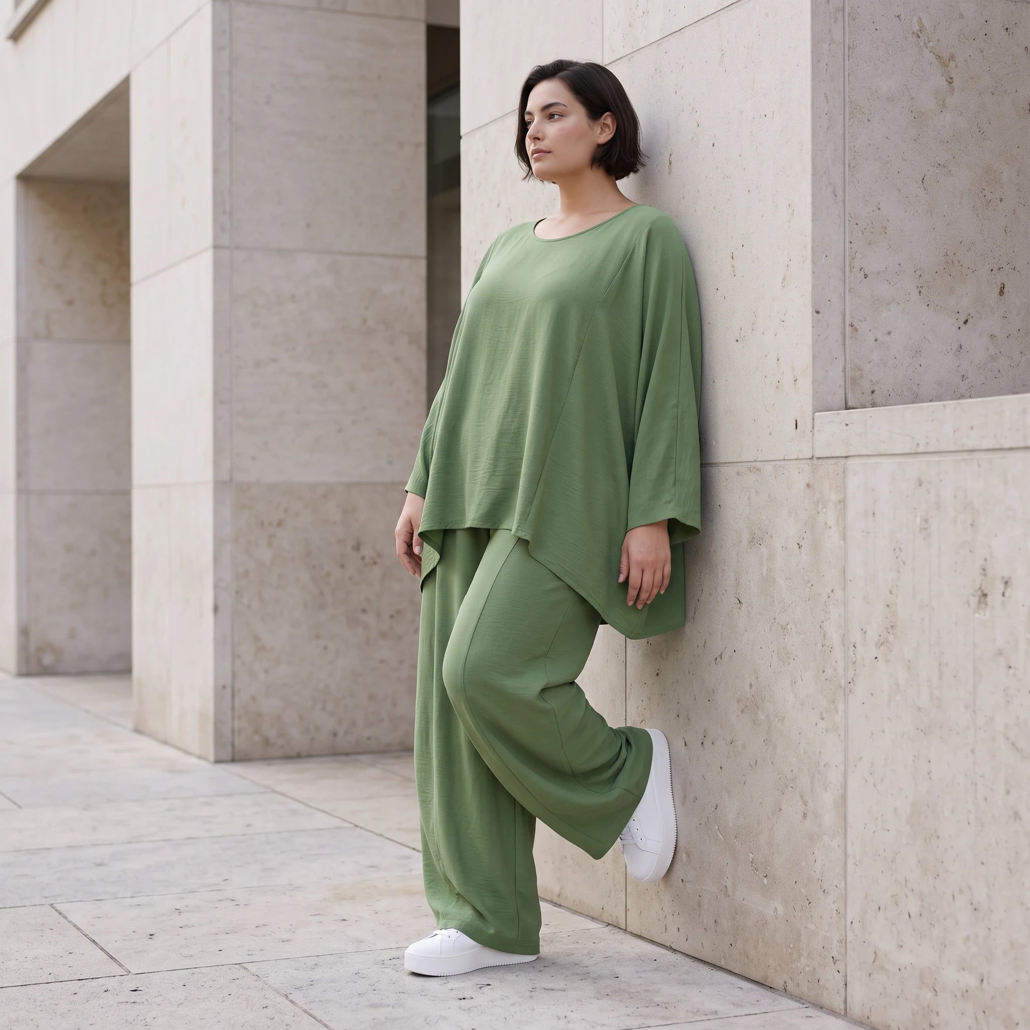Khaki Oversize Shirt im Lagenlook leger ausgefallen mit Crash Optik zeitlos chic luftig