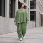 Khaki Oversize Shirt im Lagenlook leger ausgefallen mit Crash Optik zeitlos chic luftig