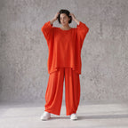 Legeres Oversize Shirt in Hellrot mit Leinenfeeling fuer sommerlichen Lagenlook zeitlos