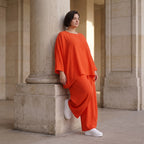 Legeres Oversize Shirt in Hellrot mit Leinenfeeling fuer sommerlichen Lagenlook zeitlos
