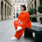 Legeres Oversize Shirt in Hellrot mit Leinenfeeling fuer sommerlichen Lagenlook zeitlos