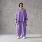 Flieder Oversize Shirt in Leinenoptik entspannt besonders mit Lagenlook Vokuhila Schnitt