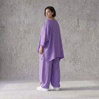 Flieder Oversize Shirt in Leinenoptik entspannt besonders mit Lagenlook Vokuhila Schnitt
