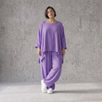 Flieder Oversize Shirt in Leinenoptik entspannt besonders mit Lagenlook Vokuhila Schnitt