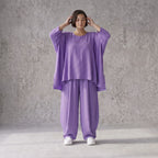 Flieder Oversize Shirt in Leinenoptik entspannt besonders mit Lagenlook Vokuhila Schnitt