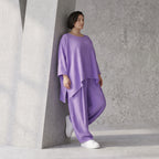 Flieder Oversize Shirt in Leinenoptik entspannt besonders mit Lagenlook Vokuhila Schnitt
