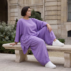 Flieder Oversize Shirt in Leinenoptik entspannt besonders mit Lagenlook Vokuhila Schnitt