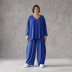 Royalblaues Oversize Shirt im Lagenlook leger ausgefallen mit Leinenoptik und Flow cool