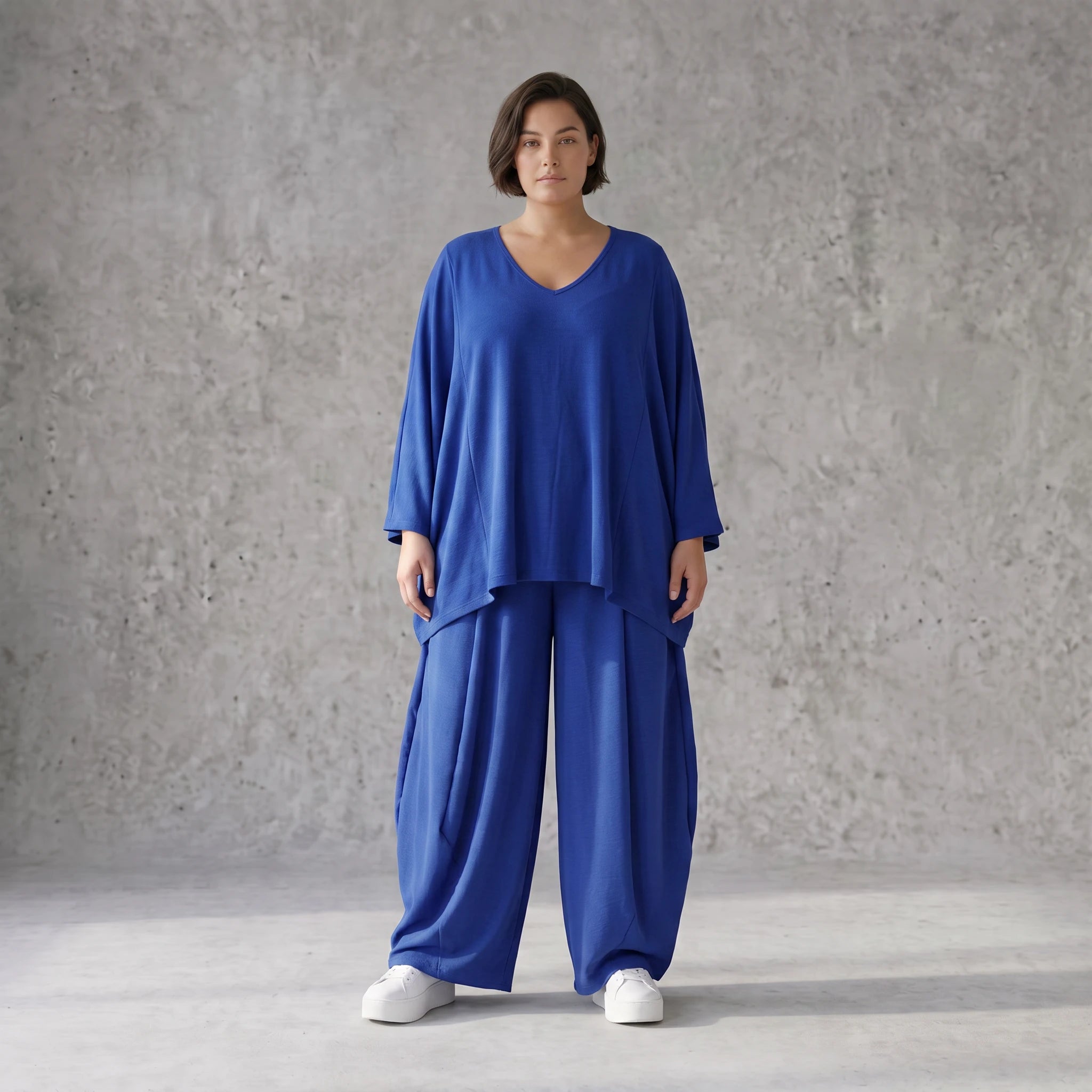 Royalblaues Oversize Shirt im Lagenlook leger ausgefallen mit Leinenoptik und Flow cool