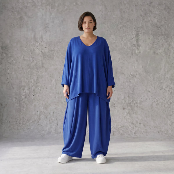 Royalblaues Oversize Shirt im Lagenlook leger ausgefallen mit Leinenoptik und Flow cool