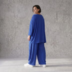 Royalblaues Oversize Shirt im Lagenlook leger ausgefallen mit Leinenoptik und Flow cool