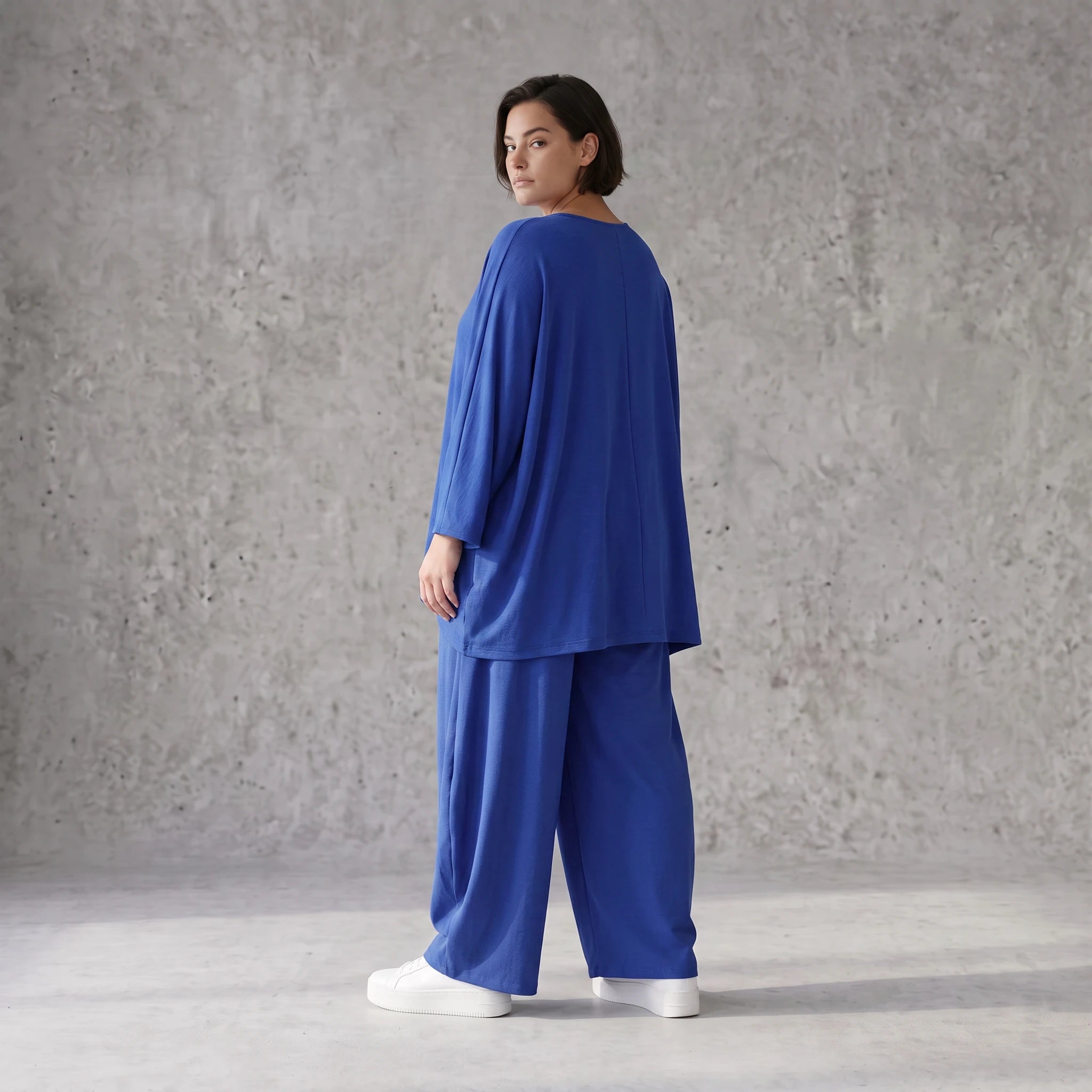 Royalblaues Oversize Shirt im Lagenlook leger ausgefallen mit Leinenoptik und Flow cool