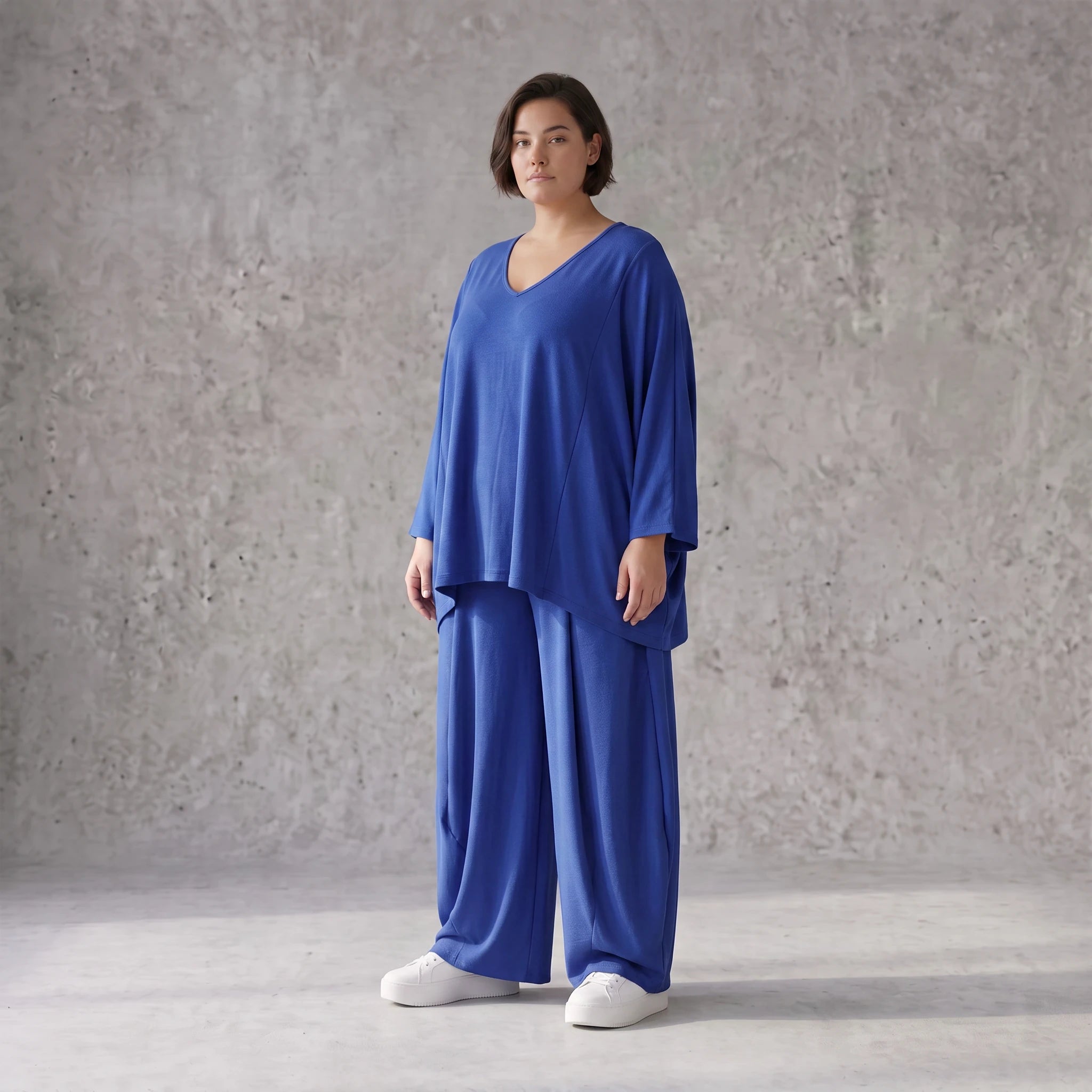 Royalblaues Oversize Shirt im Lagenlook leger ausgefallen mit Leinenoptik und Flow cool