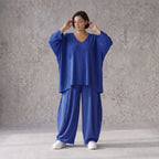 Royalblaues Oversize Shirt im Lagenlook leger ausgefallen mit Leinenoptik und Flow cool