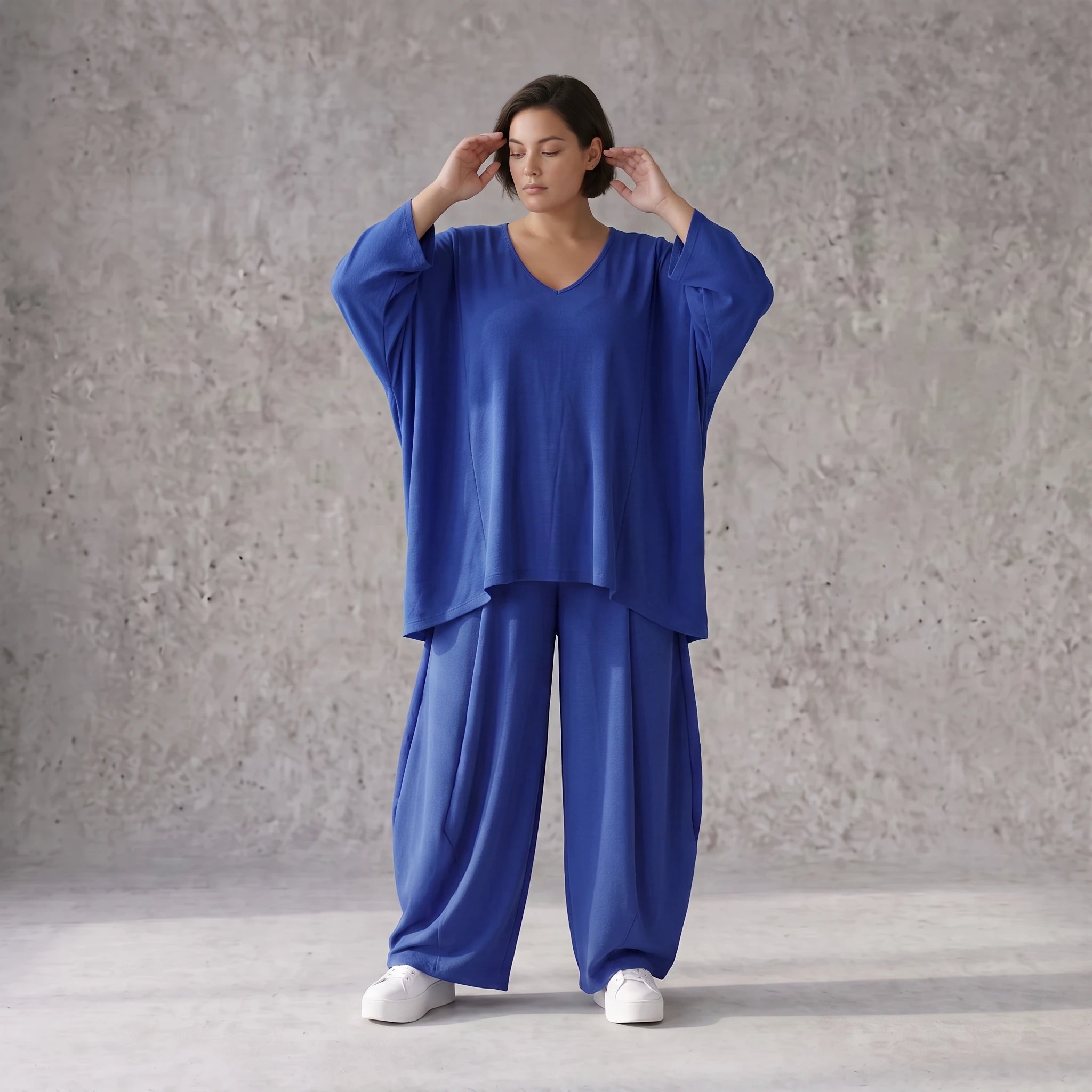 Royalblaues Oversize Shirt im Lagenlook leger ausgefallen mit Leinenoptik und Flow cool
