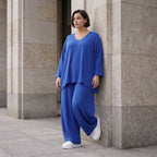 Royalblaues Oversize Shirt im Lagenlook leger ausgefallen mit Leinenoptik und Flow cool