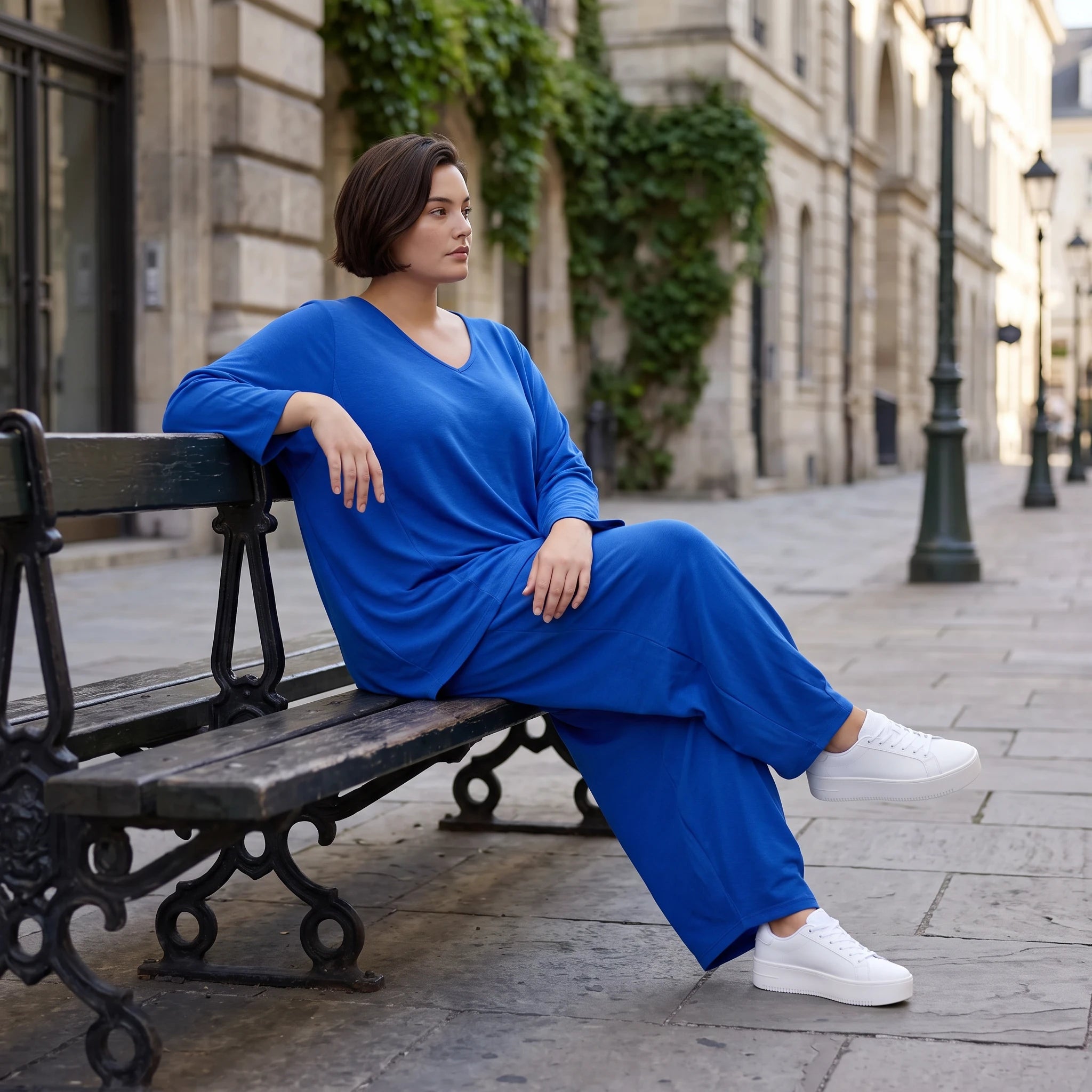 Royalblaues Oversize Shirt im Lagenlook leger ausgefallen mit Leinenoptik und Flow cool