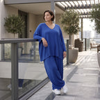 Royalblaues Oversize Shirt im Lagenlook leger ausgefallen mit Leinenoptik und Flow cool