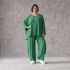 Locker fallendes Oversize Lagenlook Shirt in Smaragdgrün mit Leinenoptik modern zeitlos