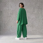 Locker fallendes Oversize Lagenlook Shirt in Smaragdgrün mit Leinenoptik modern zeitlos