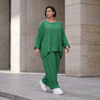 Locker fallendes Oversize Lagenlook Shirt in Smaragdgrün mit Leinenoptik modern zeitlos
