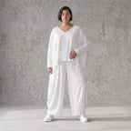 Zeitlose Weiß Ballonhose im Lagenlook Oversize sehr luftig mit Leinenoptik sommerlich