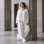 Zeitlose Weiß Ballonhose im Lagenlook Oversize sehr luftig mit Leinenoptik sommerlich