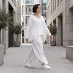 Zeitlose Weiß Ballonhose im Lagenlook Oversize sehr luftig mit Leinenoptik sommerlich