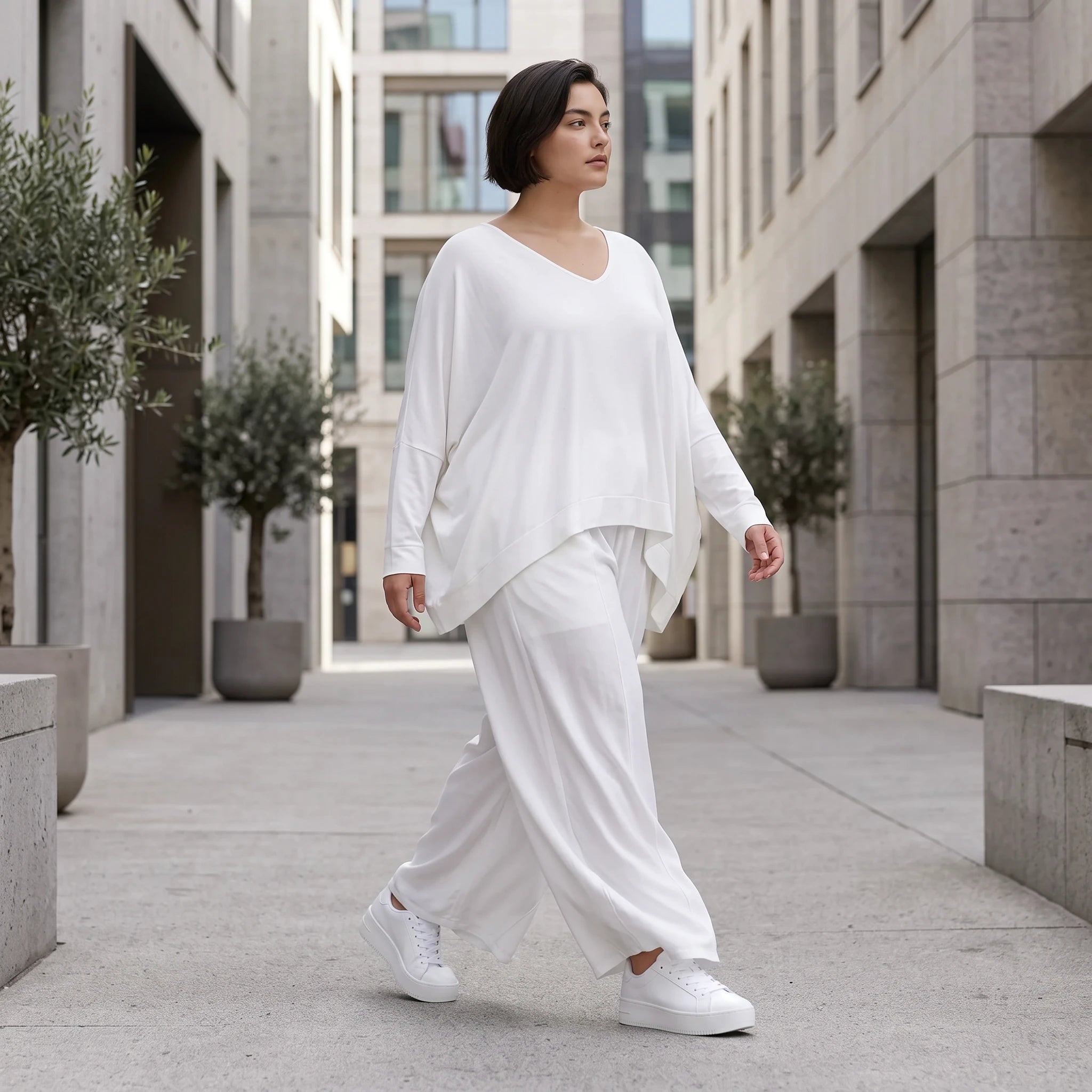 Zeitlose Weiß Ballonhose im Lagenlook Oversize sehr luftig mit Leinenoptik sommerlich